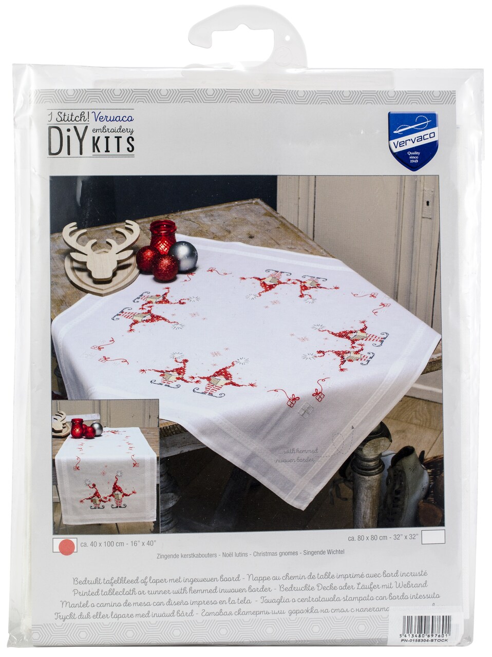 Vervaco Stamped Table Runner Cross Stitch Kit 16"X40"-Christmas Gnomes